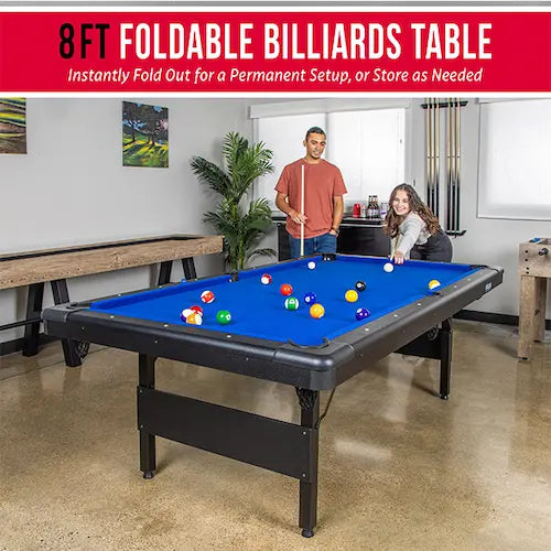 Funvora Portable Foldable Pool Table – 6ft / 7ft / 8ft Billiards Table, Complete Set, Easy Setup for Home & Game Room