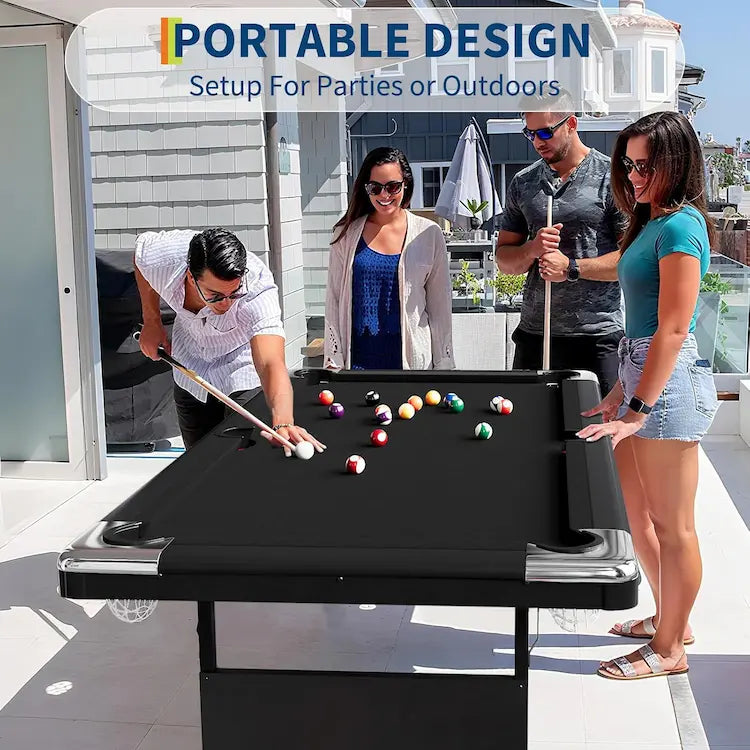 Funvora Portable Foldable Pool Table – 6ft / 7ft / 8ft Billiards Table, Complete Set, Easy Setup for Home & Game Room