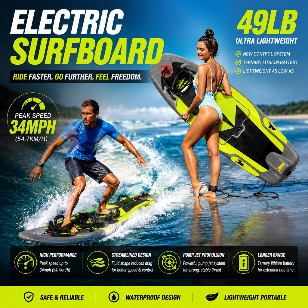 Carbon Fiber Electric Surfboard – 55km/h Jet Propulsion Water Sports Board with 4.4KWH Smart Battery