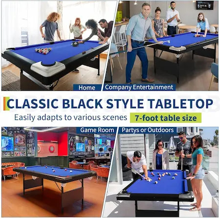 Funvora Portable Foldable Pool Table – 6ft / 7ft / 8ft Billiards Table, Complete Set, Easy Setup for Home & Game Room